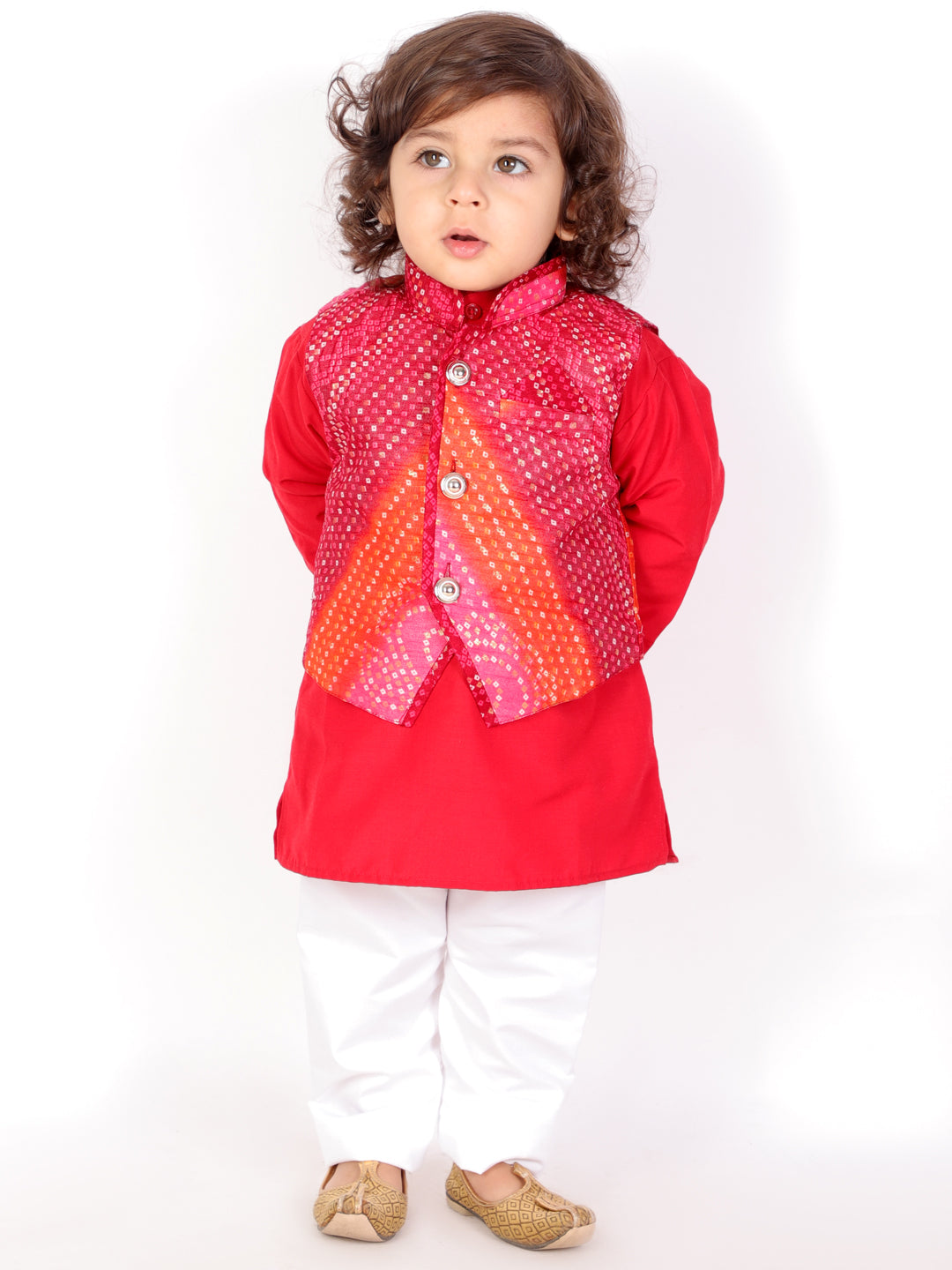 Boy's Silk Blend Bandhani Print Full Length Kurta Pyjama Set - KID1 Boys