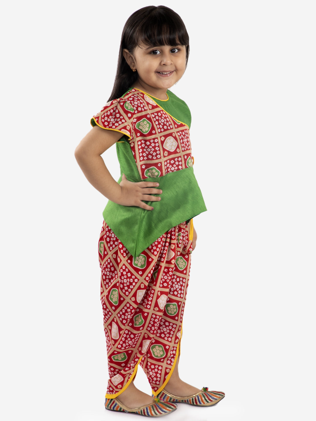 Girl's Anaya peplum top with bandhani print dhoti - KID1 Girls