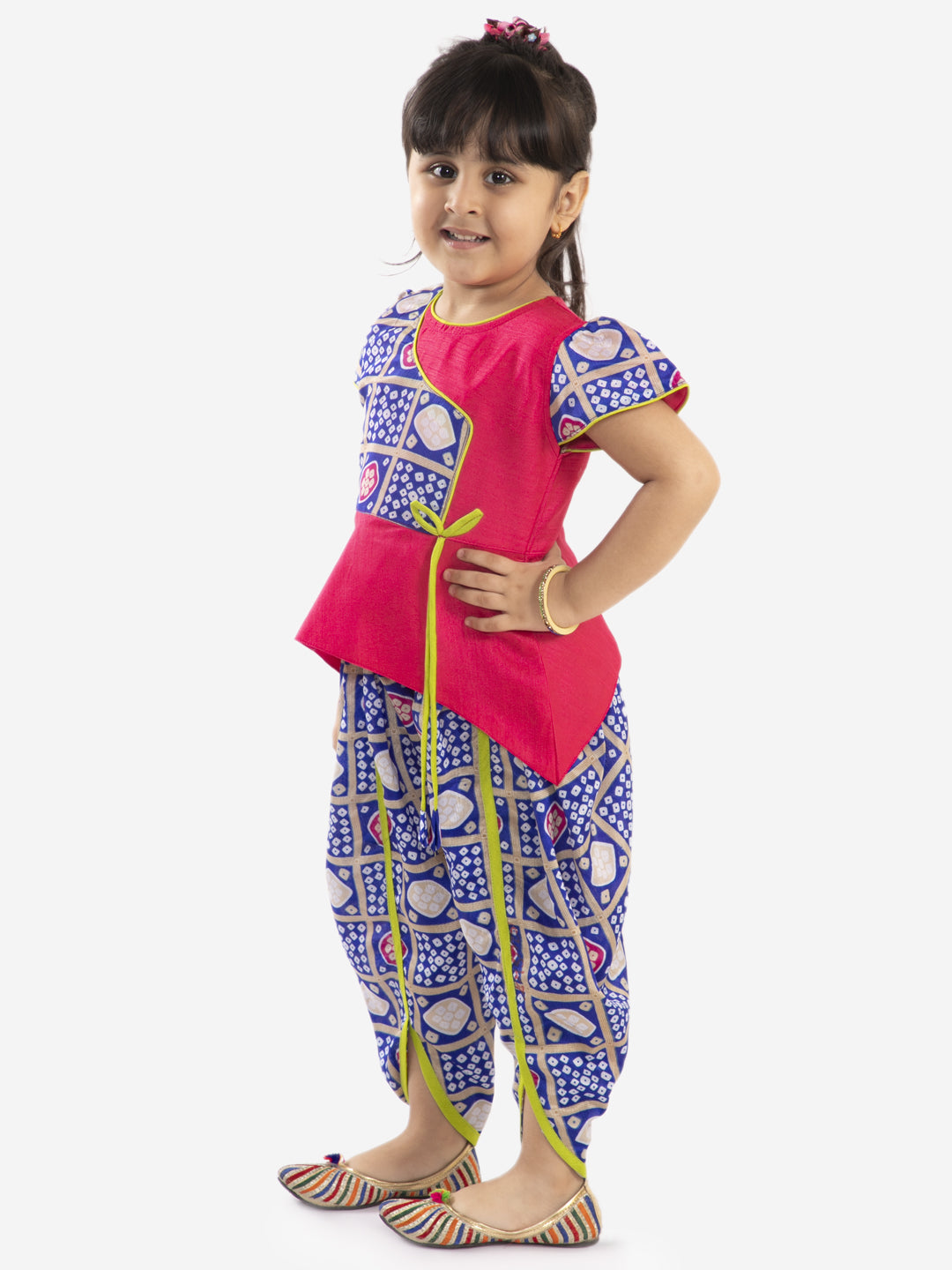 Girl's Anaya peplum top with bandhani print dhoti - KID1 Girls