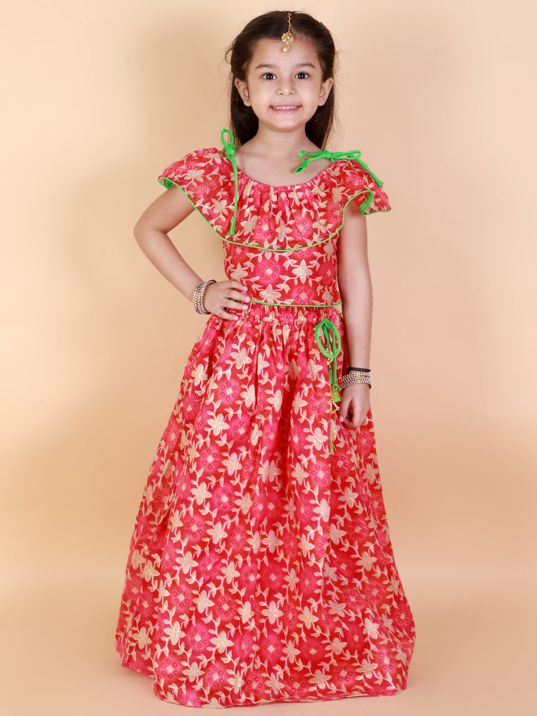 Girl's Floral Frilly Pavda Pattu - KID1 Girls