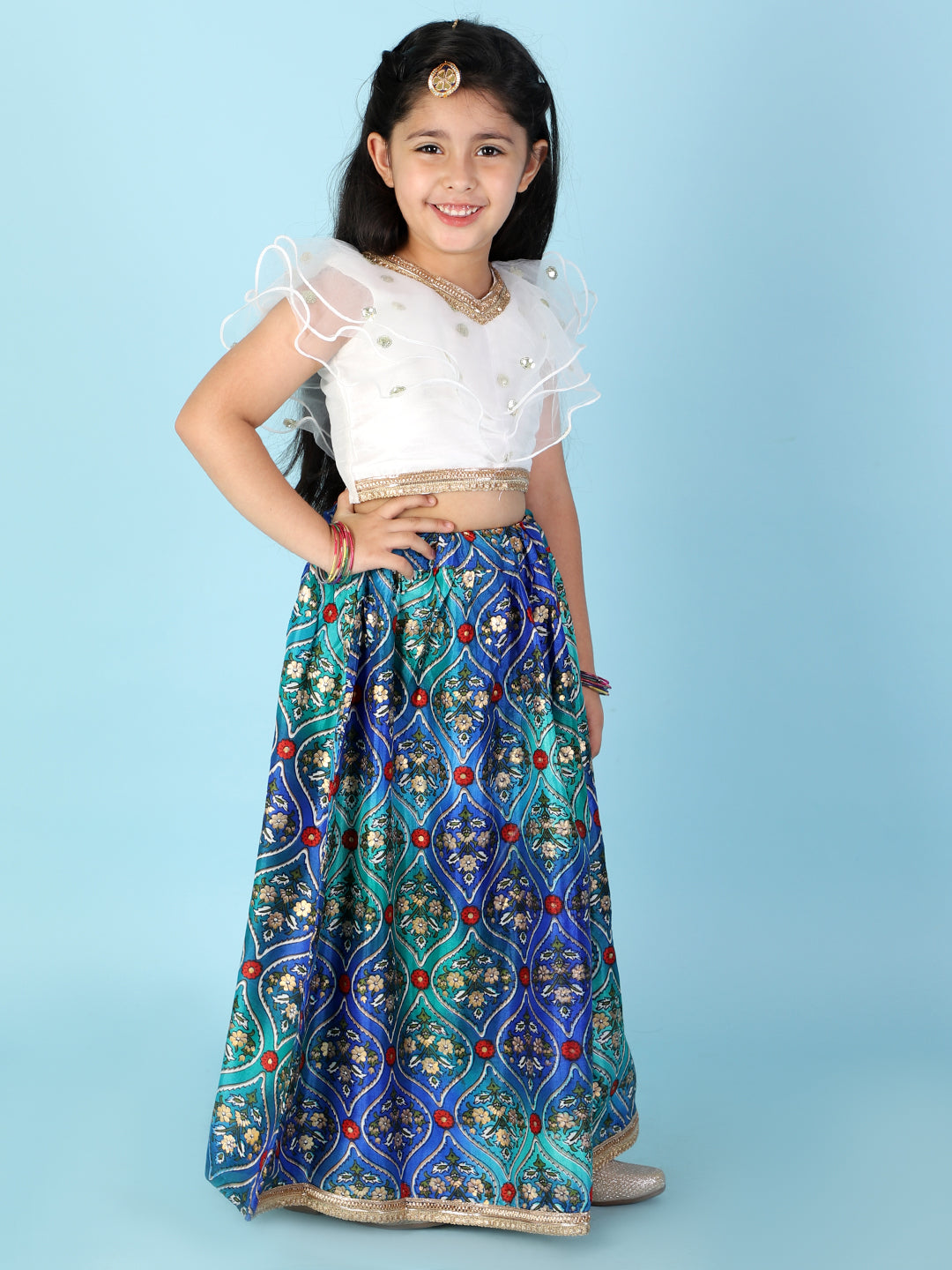 Girl's Kiara Sequins Top With Floral Lehenga - Kid1 Girls