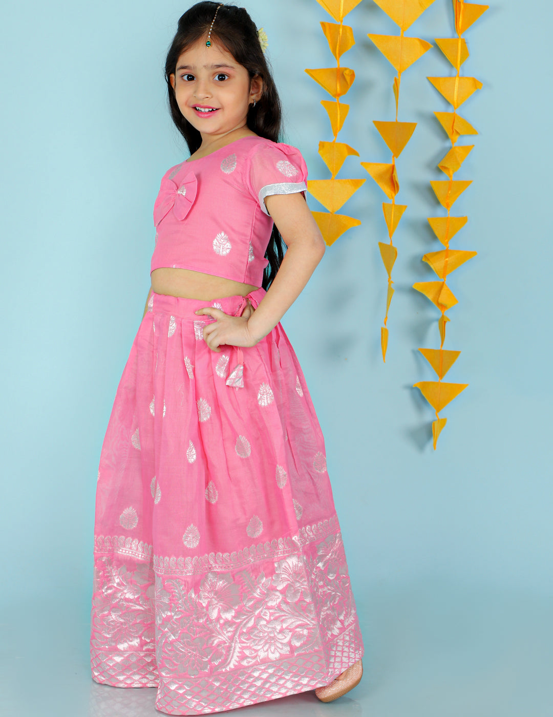 Girl's Pink Color Chanderi Pavda Pattu  - KID1 Girls