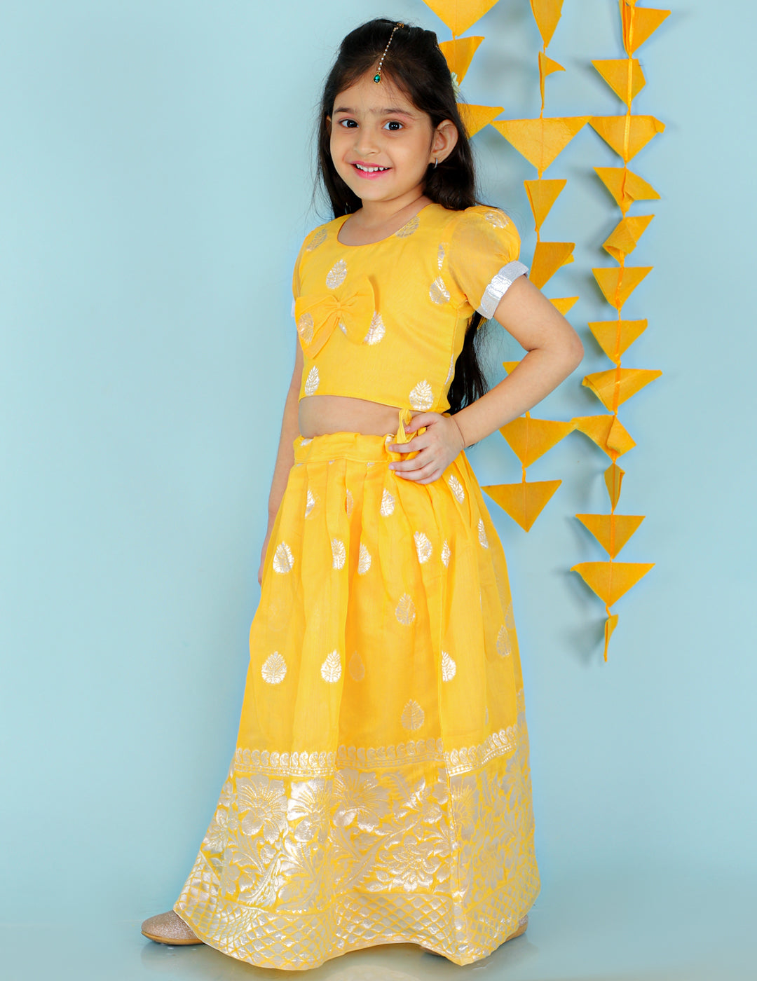 Girl's Yellow Color Chanderi Pavda Pattu  - KID1 Girls
