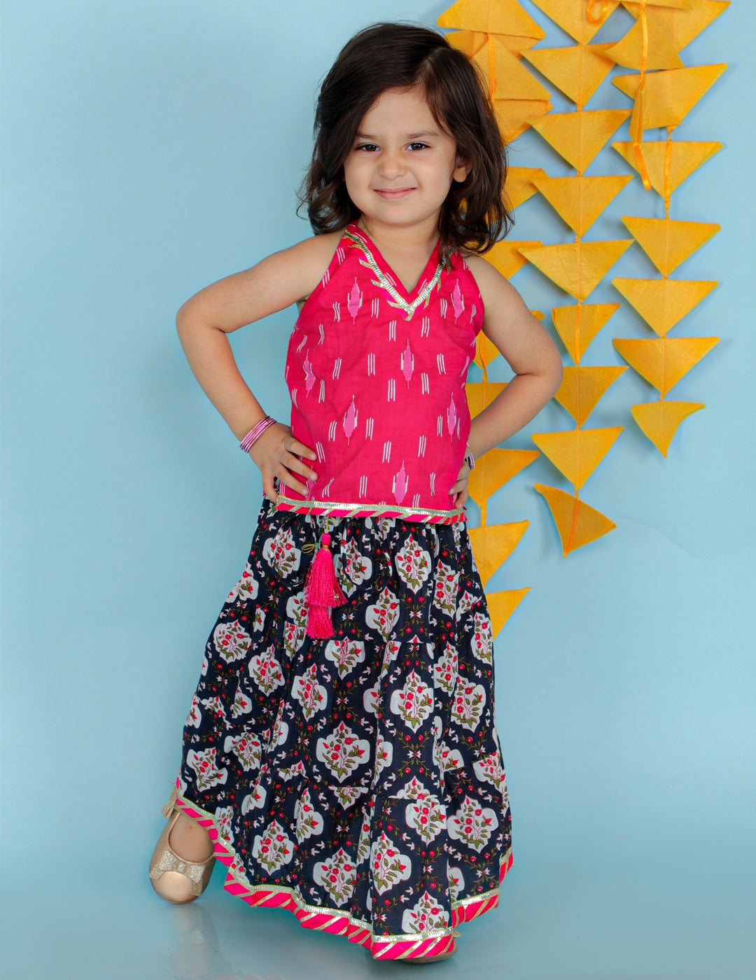 Girl's Pink Color Fusion Wear Top With Long Skirt Set - KID1 Girls
