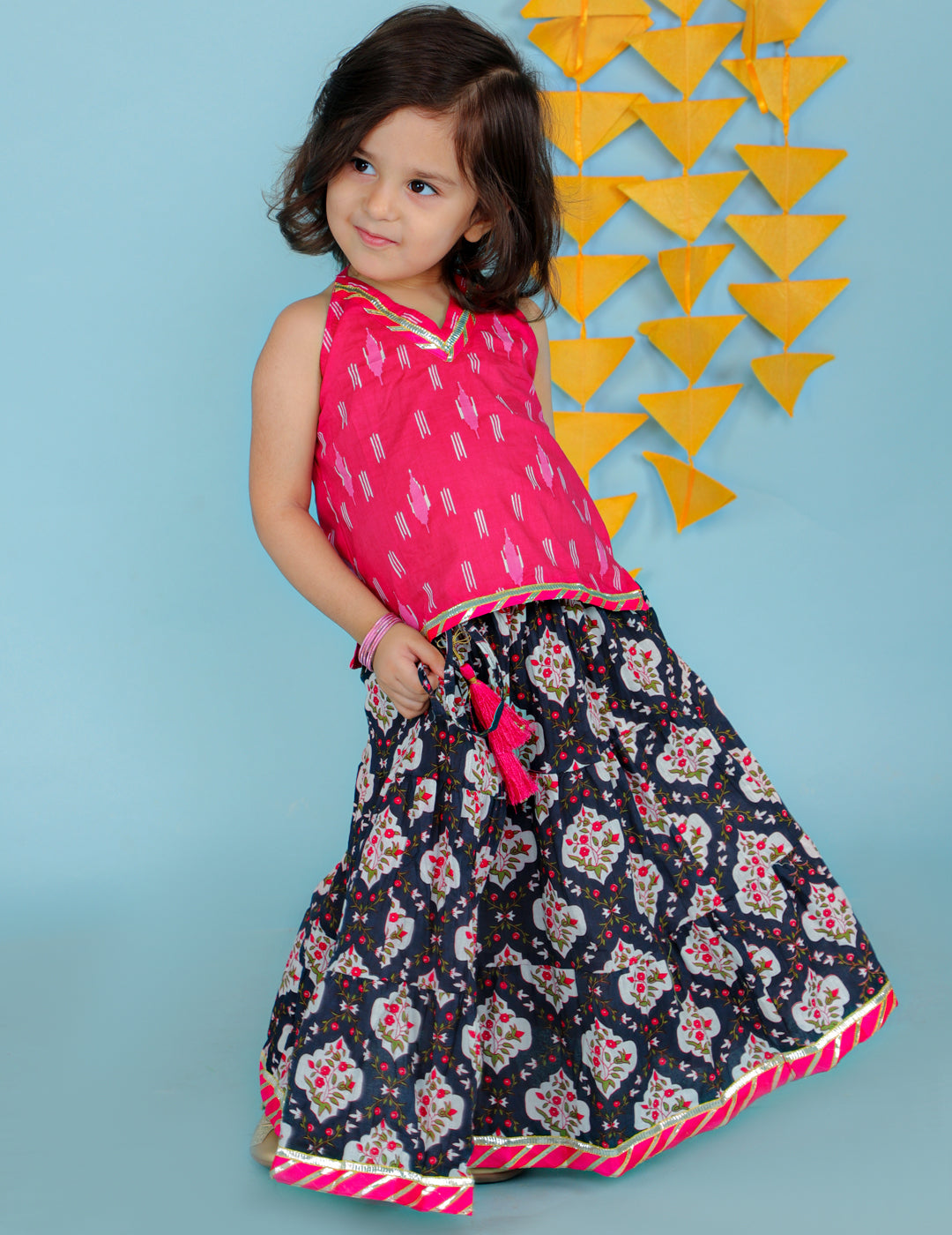 Girl's Pink Color Fusion Wear Top With Long Skirt Set - KID1 Girls