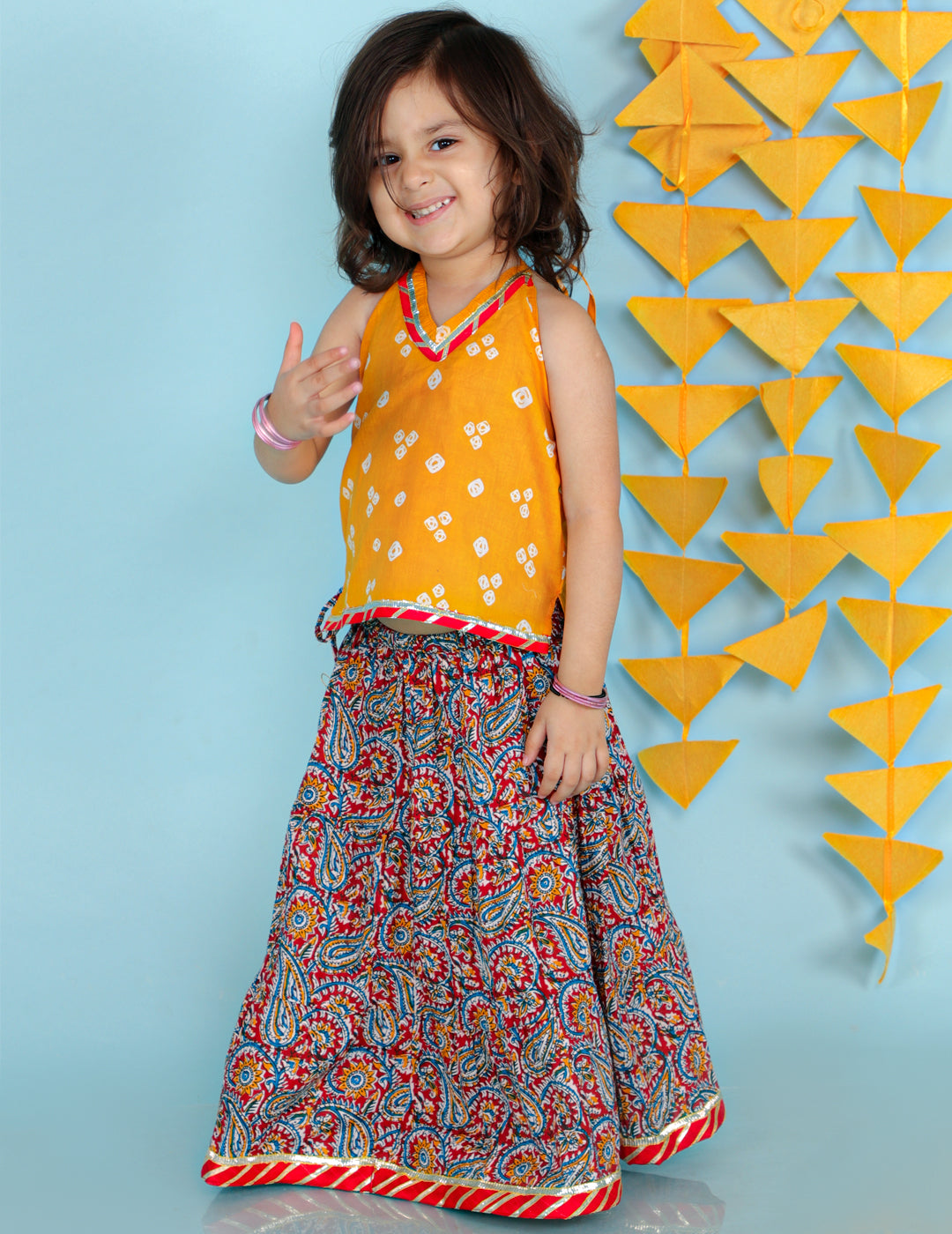 Girl's Yellow Color Fusion Wear Top With Long Skirt Set - KID1 Girls