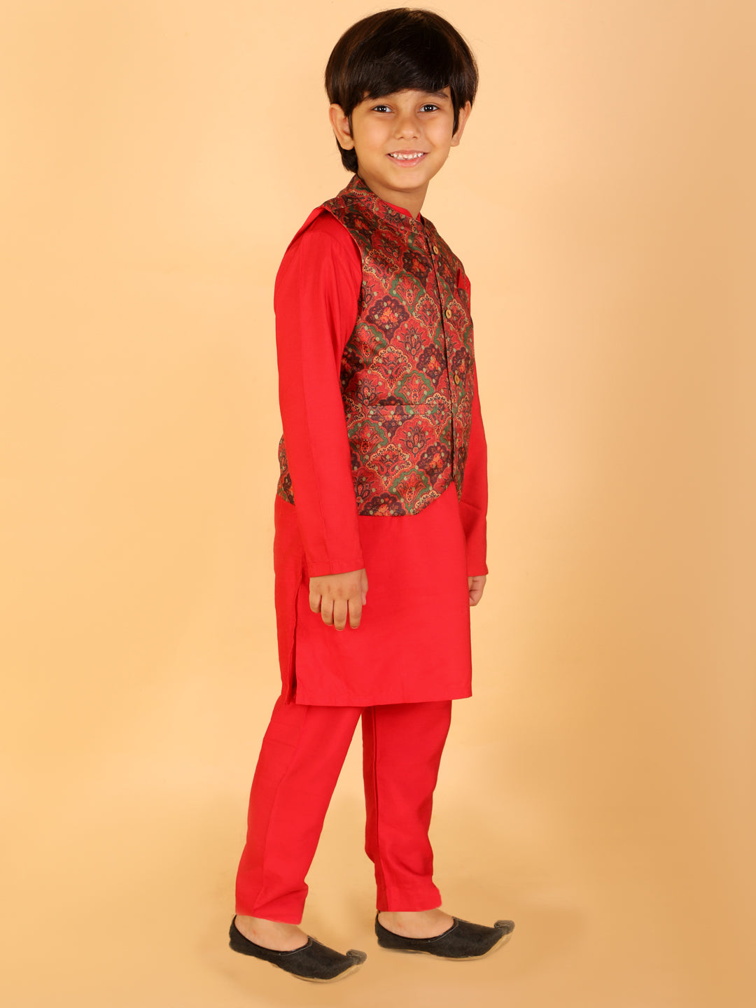 Boy's Silk Blend Printed Full Length Kurta Pyjama Set - KID1 Boys