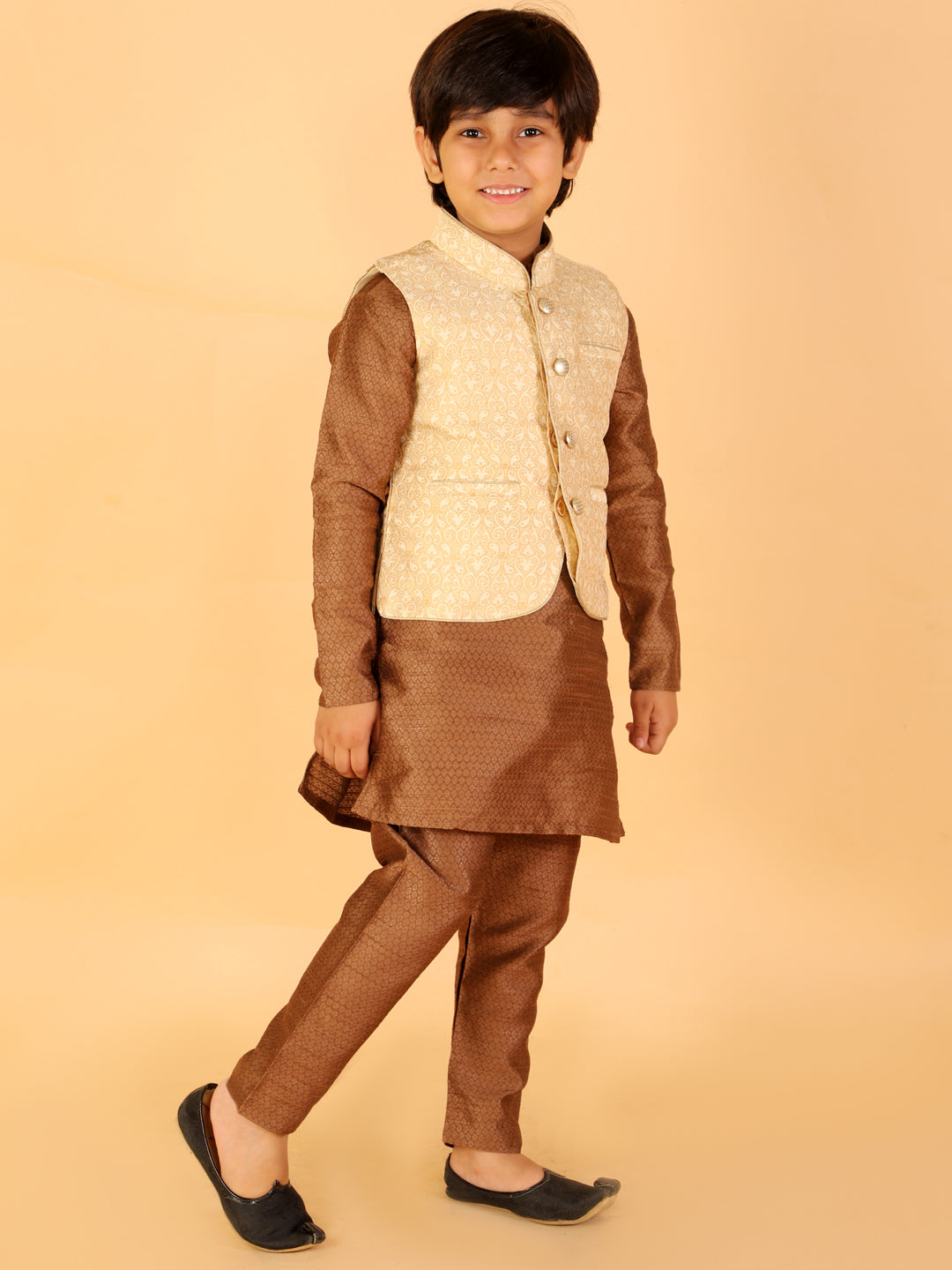 Boy's Silk Blend Self Design Full Length Kurta Pyjama Set - KID1 Boys