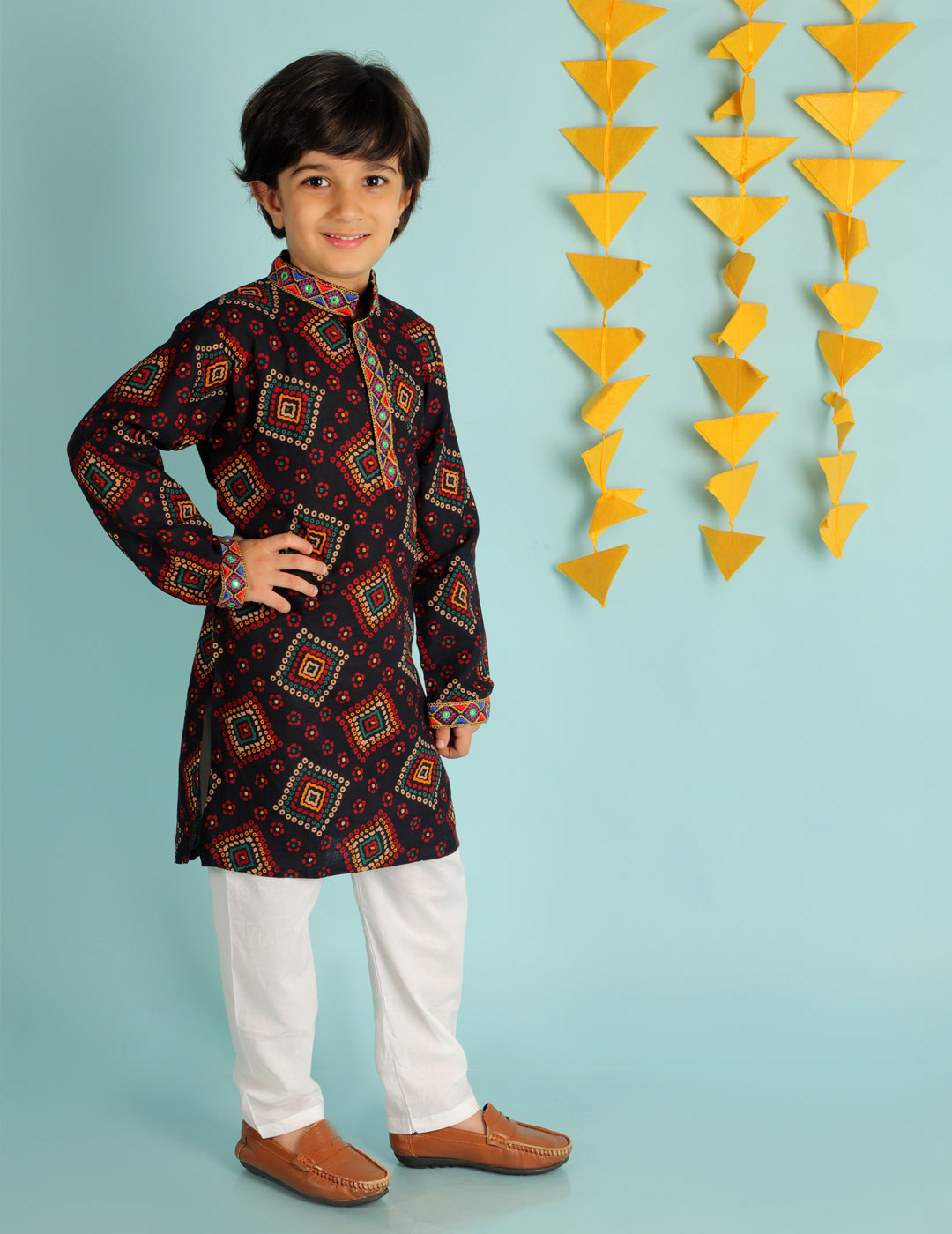 Boy's Mirror Work Bandhani Kurta Pajama - Kid1 Boys
