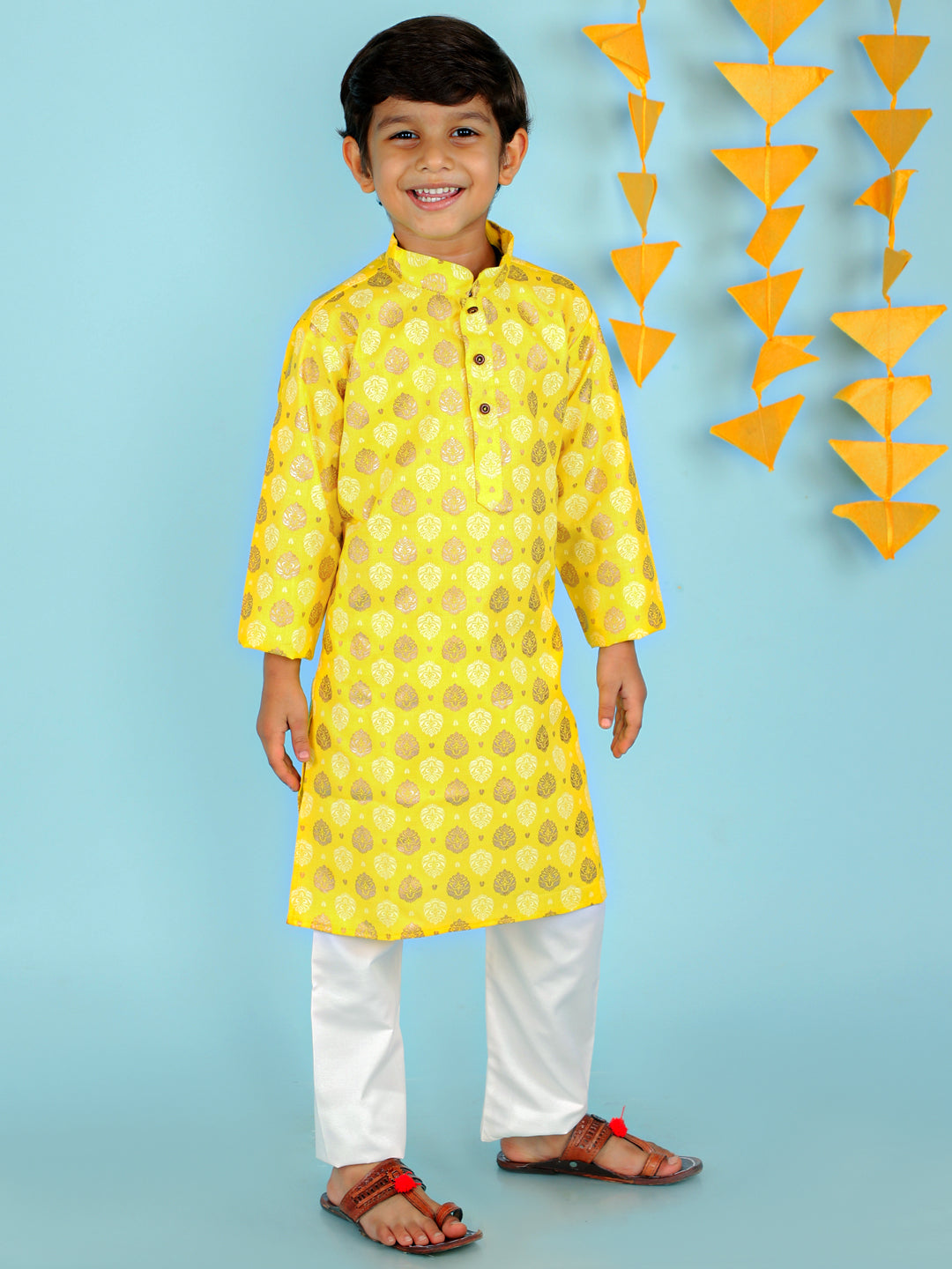 Boy's  Yellow Color In-Vouge Kurta Pyjama  - KID1 Boys