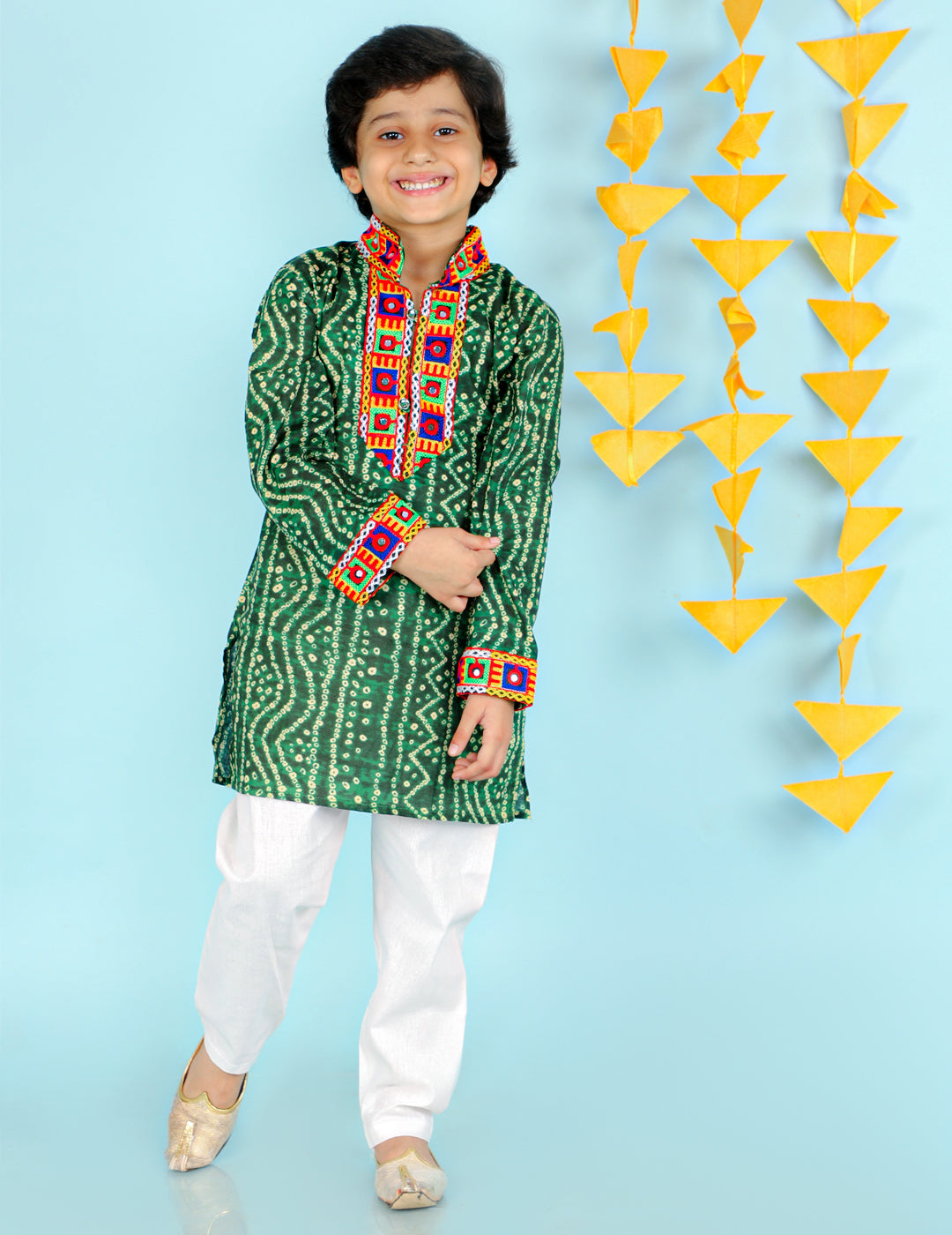 Boy's  Green Color Bandhani Print Kurta Pajama - KID1 Boys