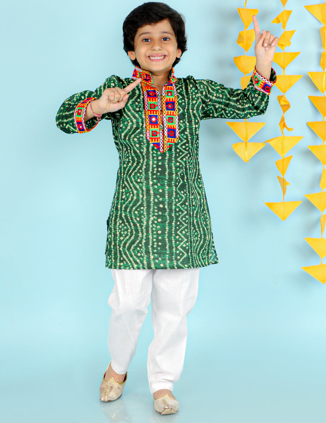 Boy's  Green Color Bandhani Print Kurta Pajama - KID1 Boys