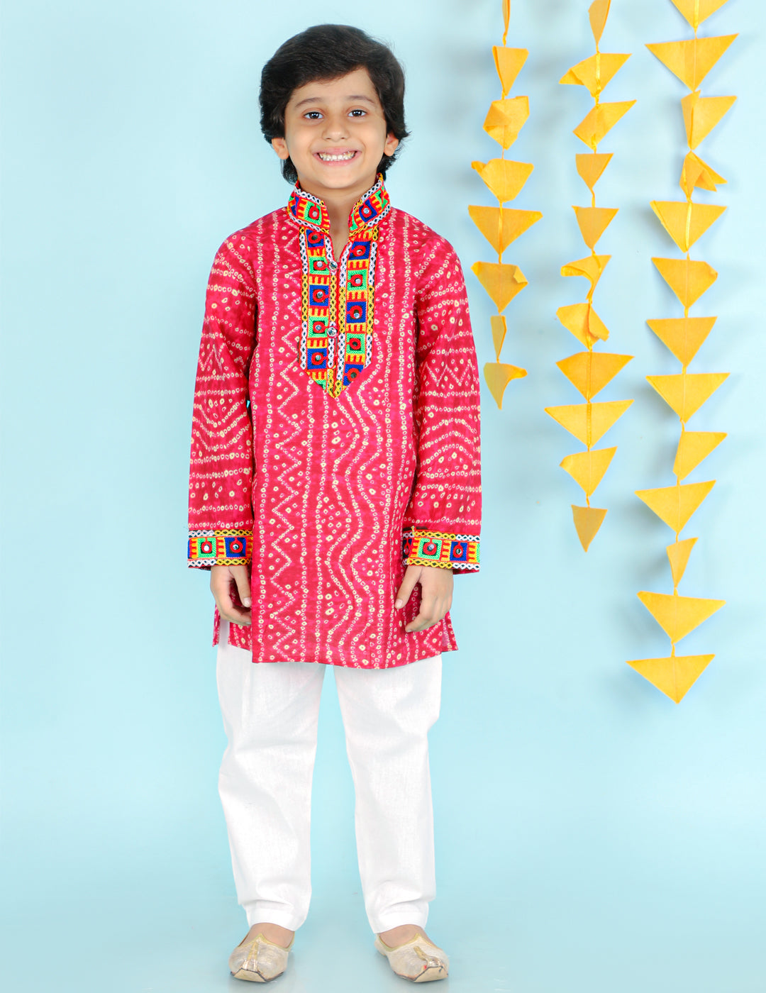 Boy's  Pink Color Bandhani Print Kurta Pajama - KID1 Boys