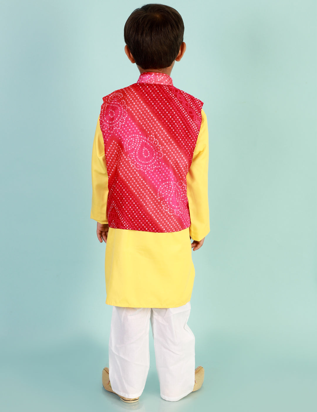 Boy's Bandhani Jacket With Kurta Pyjama - Kid1 Boys