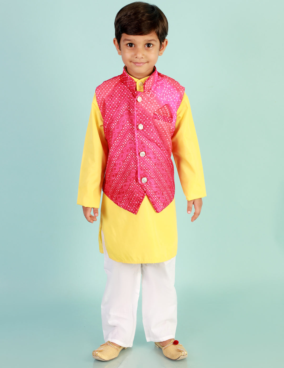 Boy's Bandhani Jacket With Kurta Pyjama - Kid1 Boys