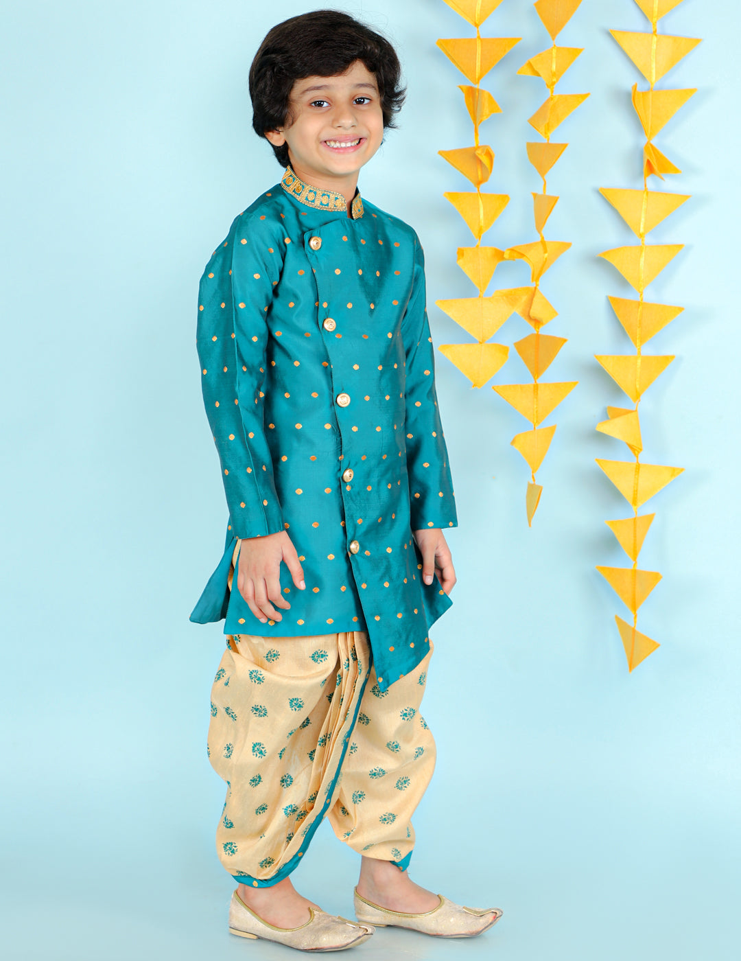 Boy's  Green Color Festive Sherwani Dhoti - KID1 Boys