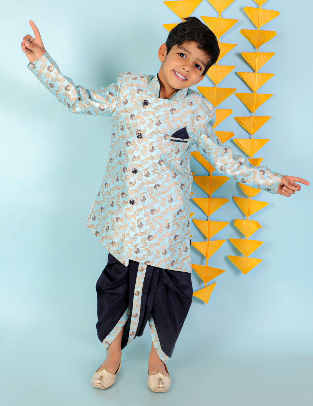 Boy's  Blue Color Festive Sherwani Dhoti - KID1 Boys