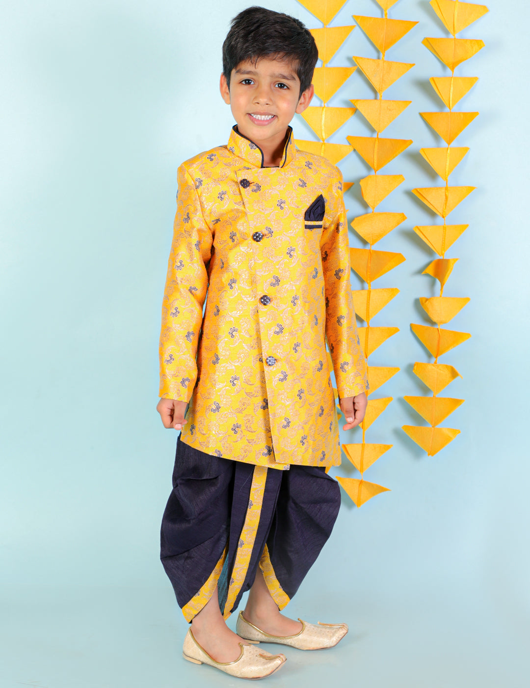 Boy's  Yellow Color Festive Sherwani Dhoti - KID1 Boys