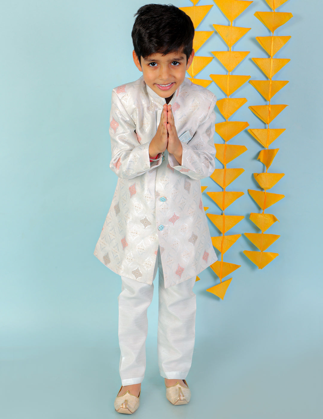 Boy's  Blue Color Embroidered Sherwani Set - KID1 Boys
