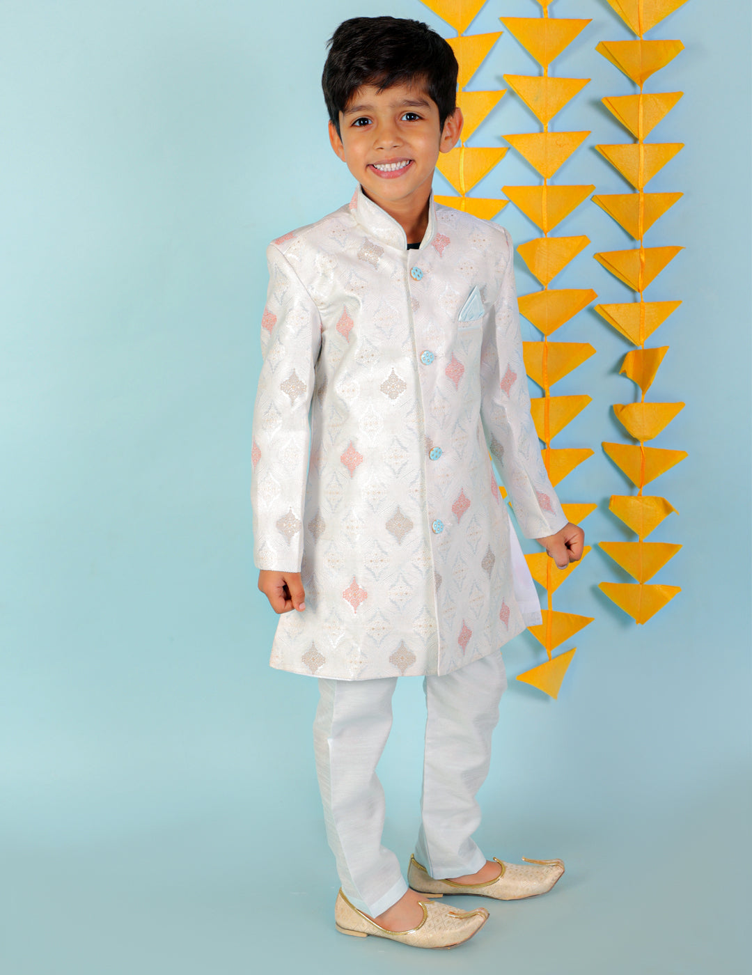 Boy's  Blue Color Embroidered Sherwani Set - KID1 Boys