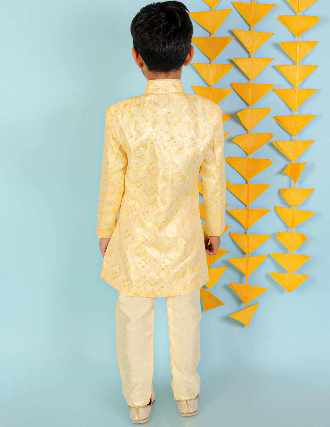 Boy's  Yellow Color Embroidered Sherwani Set - KID1 Boys