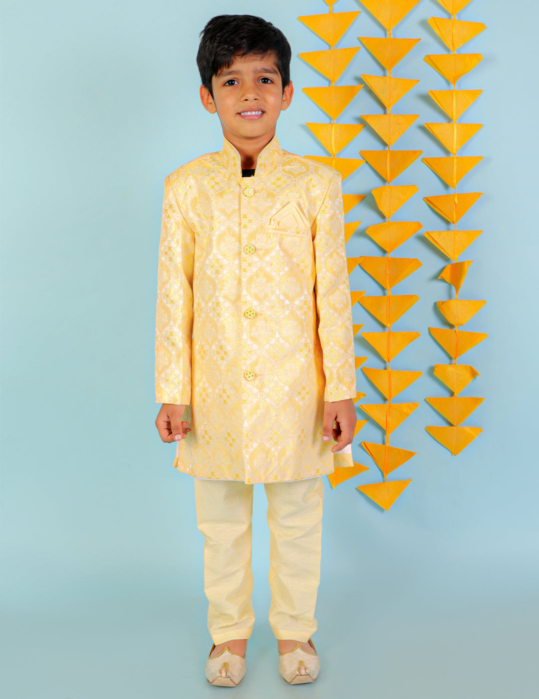 Boy's  Yellow Color Embroidered Sherwani Set - KID1 Boys
