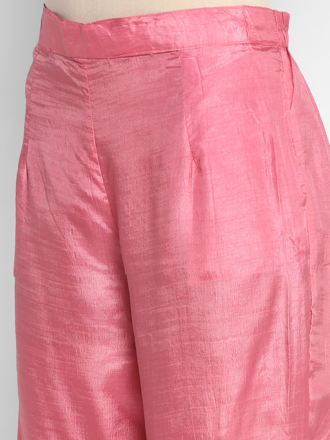 Women's Pink Color Silk Blend Straight Kurta Palazzo With Dupatta - VAABA