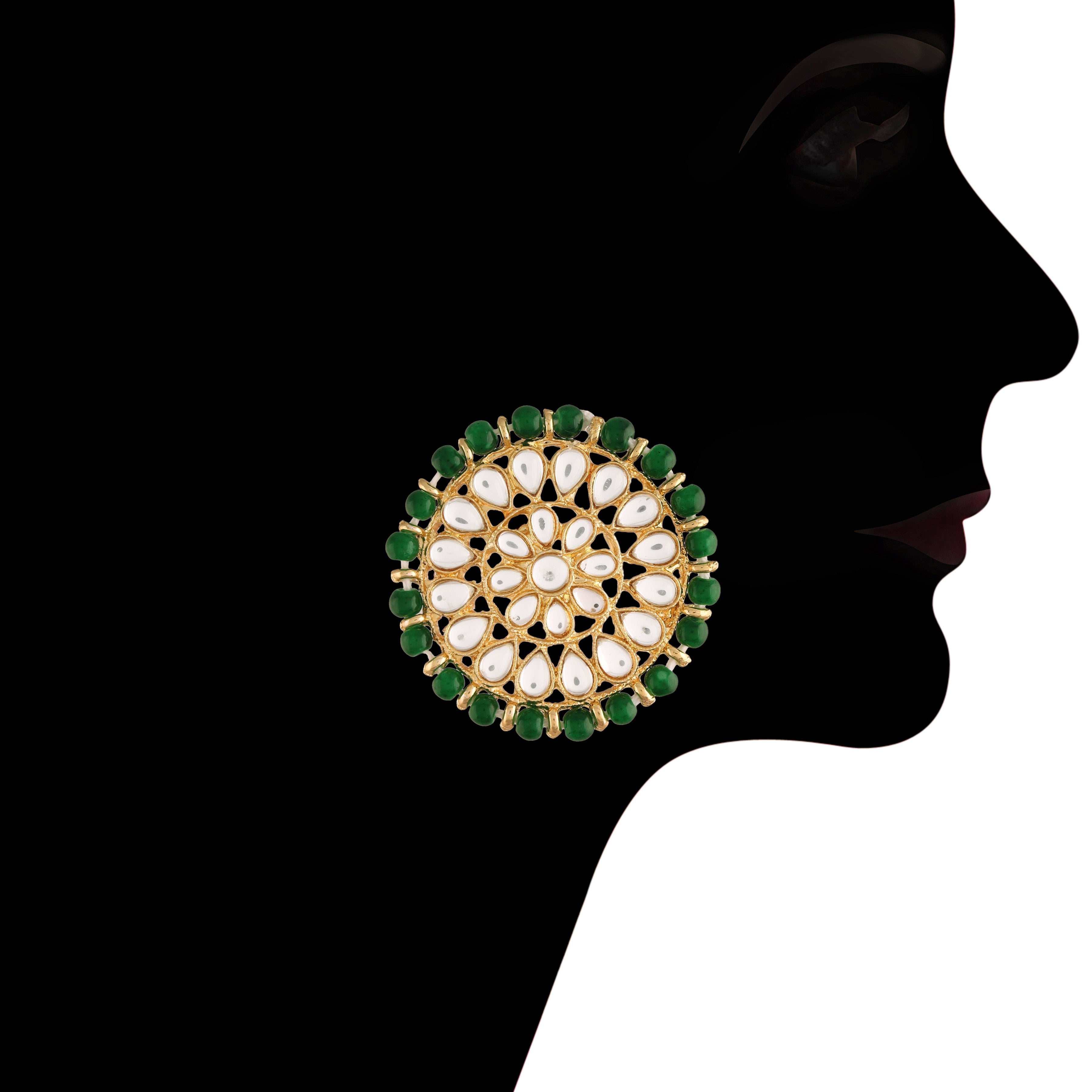 Women's Gold Plated Green Choker Set Glided With Kundan & Pearls - i jewels