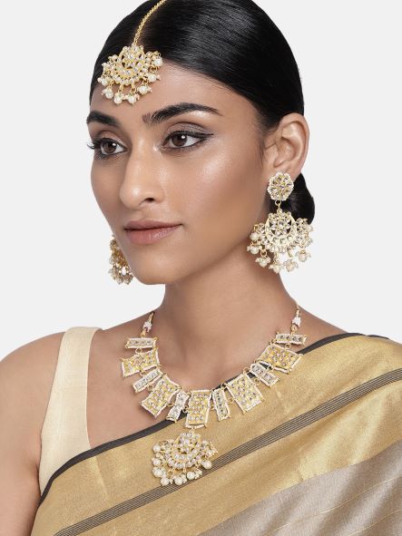 Women's 18k Gold Plated Black Pearl Beaded Choker Set- I Jewels