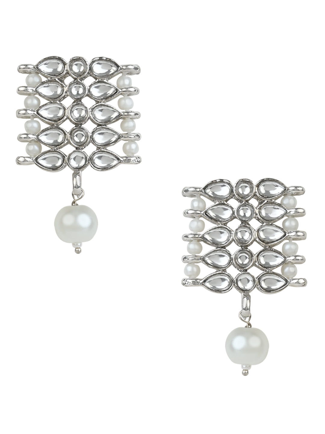 Women's 18k Silver Plated Traditional Silver Pearl & Kundan Studded Choker Necklace Jewellery Set  - I Jewels