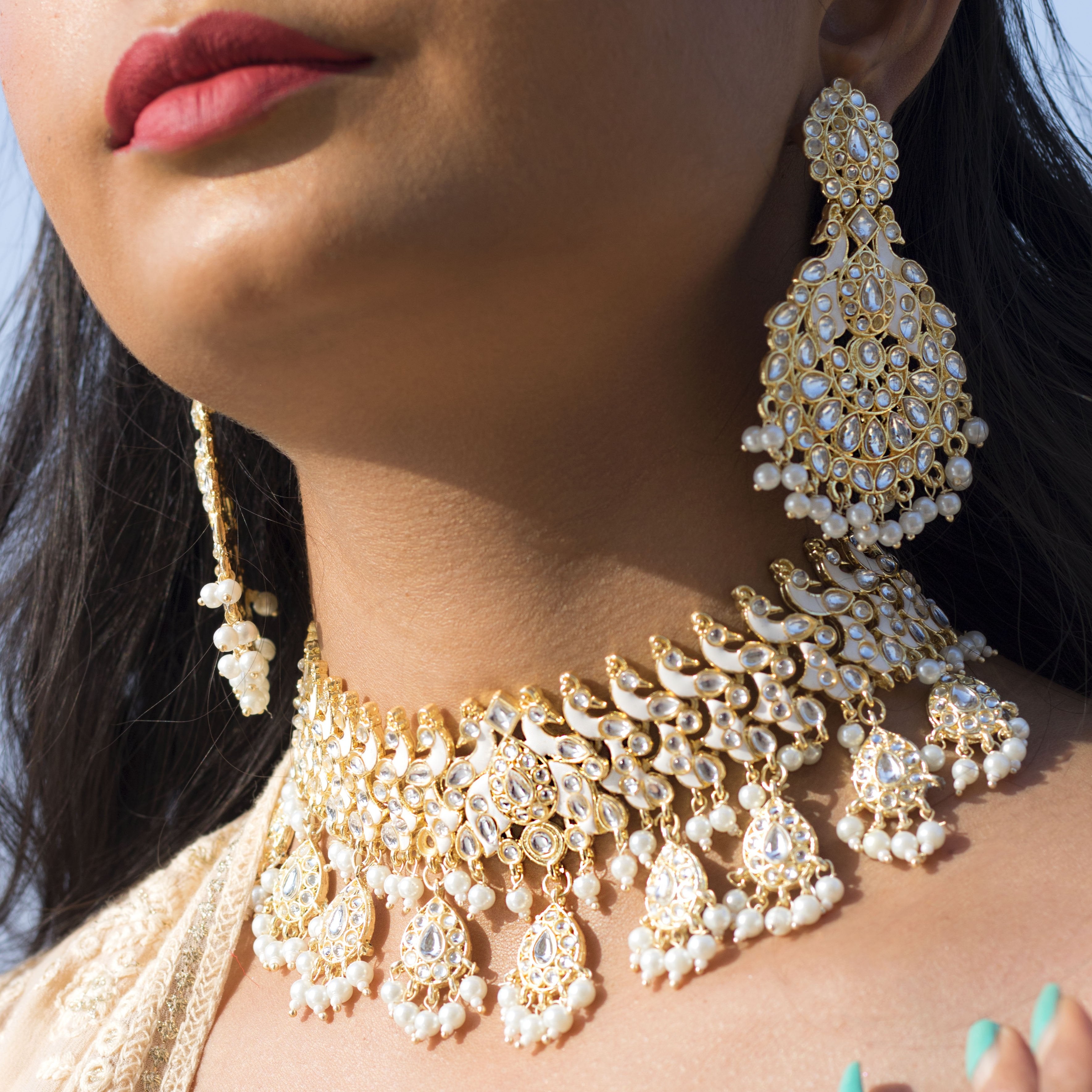 Women's 1 8K Gold Plated Traditional Kundan & Pearl Studded Choker Set - I JewelsI Jewels