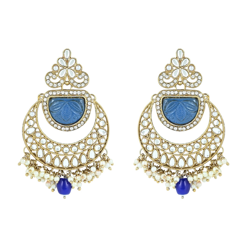 Women's 18k Gold Plated Traditional Pearl Kundan & Stone Studded Jewellery Necklace Set with Maang Tikka