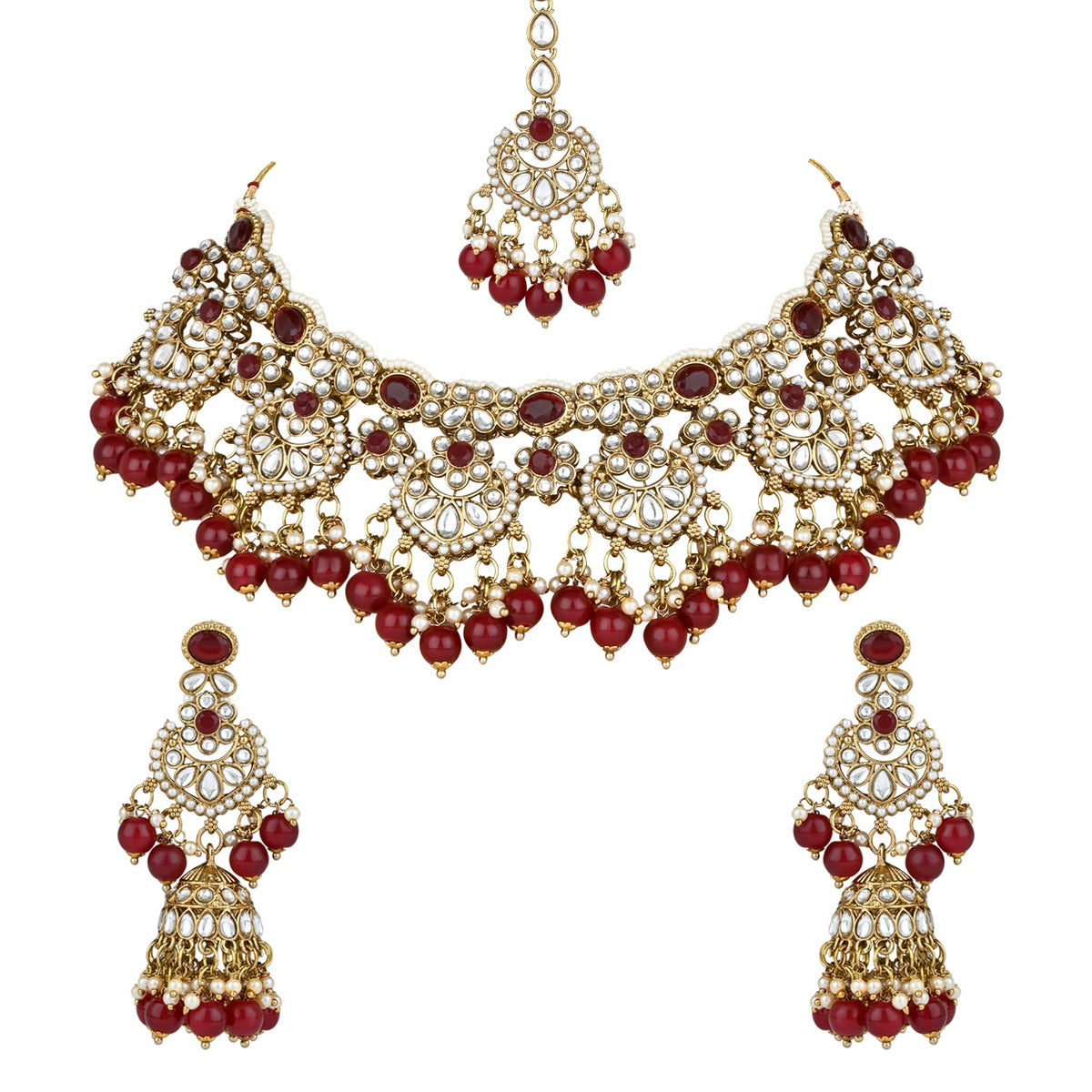 Women's Maroon Zinc Alloy Jewellery Set - I Jewels – Trendia