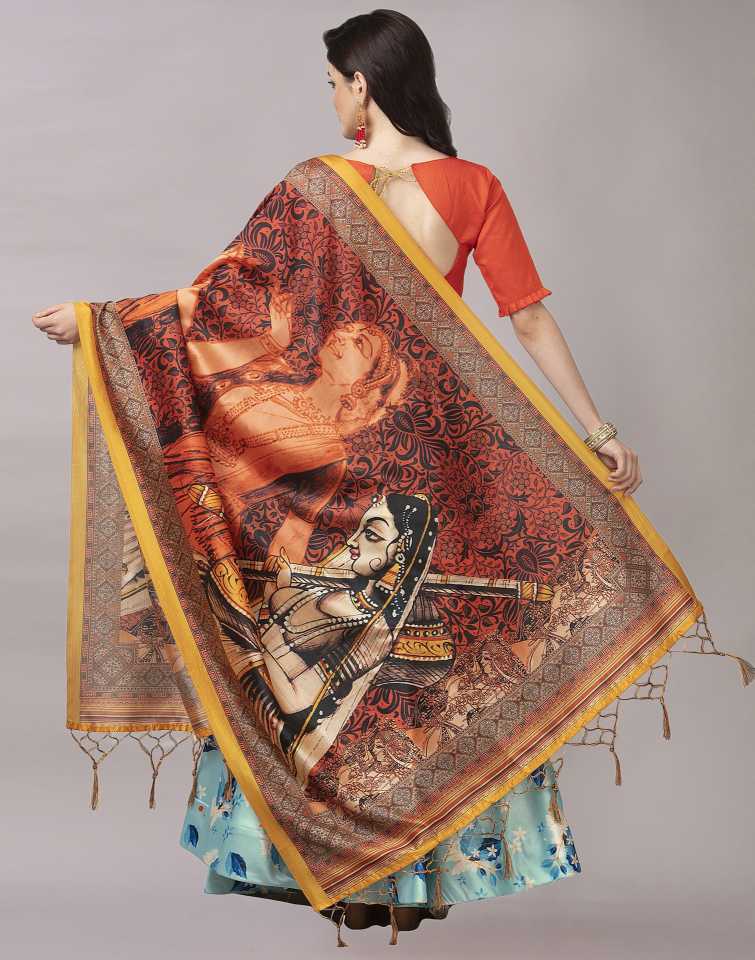 Women's Digital Print Shiney Satin Semistitched Lehenga Choli With Unstitched Blouse And Thred Work Dupatta