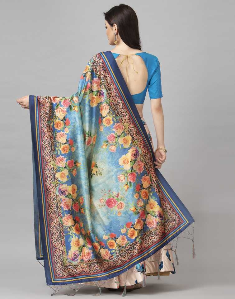 Women's Digital Print Shiney Satin Semistitched Lehenga Choli With Unstitched Blouse And Thred Work Dupatta