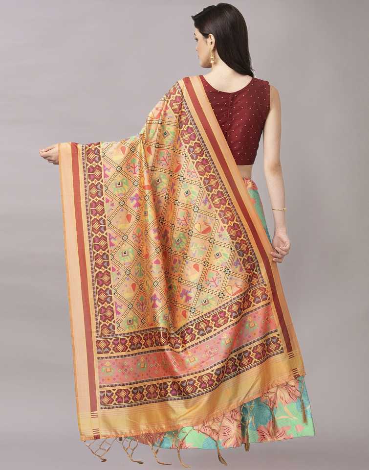 Women's Digital Print Shiney Satin Semistitched Lehenga Choli With Unstitched Blouse And Thred Work Dupatta