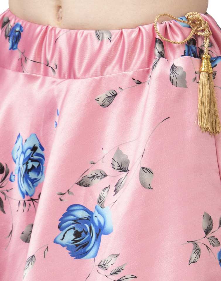 Women's Digital Print Shiney Satin Semistitched Lehenga Choli With Unstitched Blouse And Thred Work Dupatta