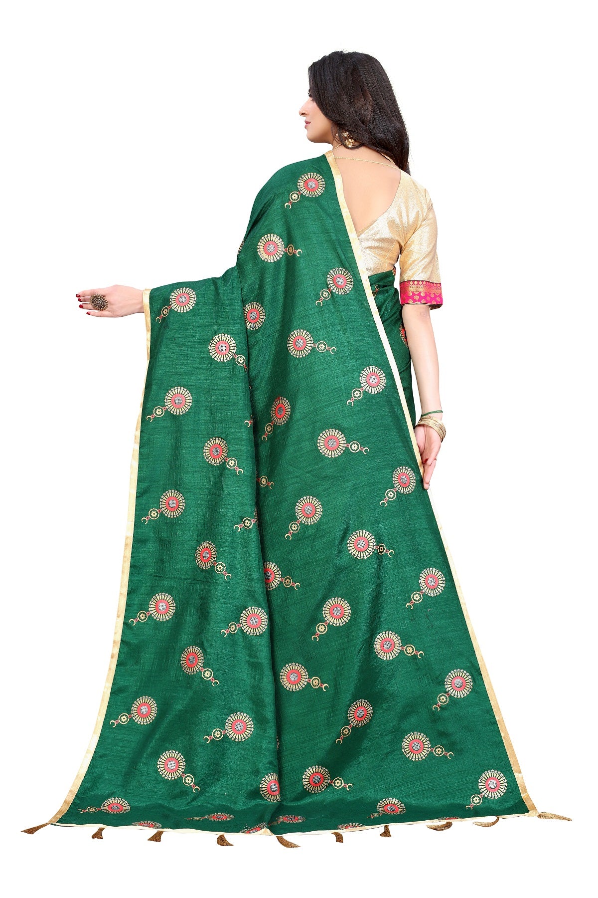 Women's Green Dola Silk Lace Work Saree - Vamika