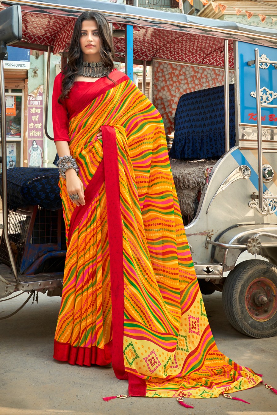 Women's Multicolour Leheriya Saree - Karagiri