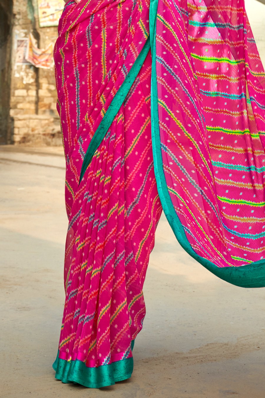 Women's Magenta Pink Leheriya Saree - Karagiri