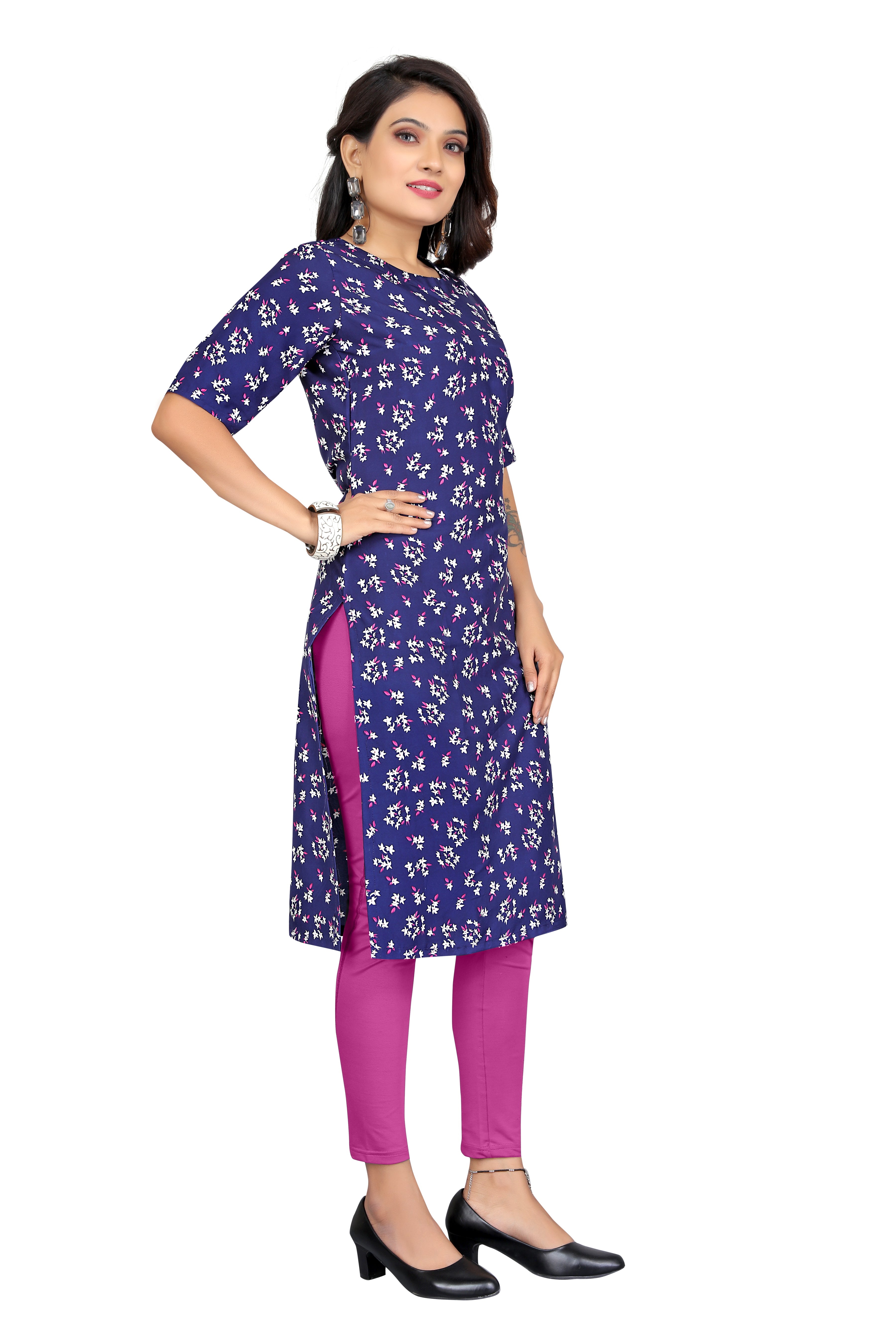 Women's Purple Regulat Wear Digital Printed Crepe Kurti  - Fashion Forever