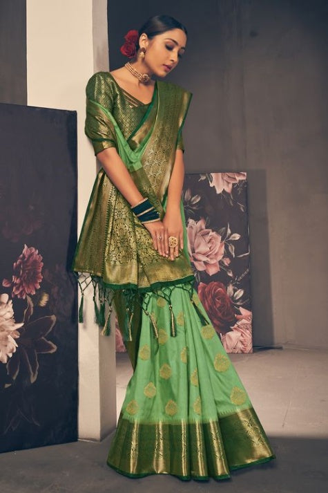 Women's Fern Green South Silk Saree - Karagiri