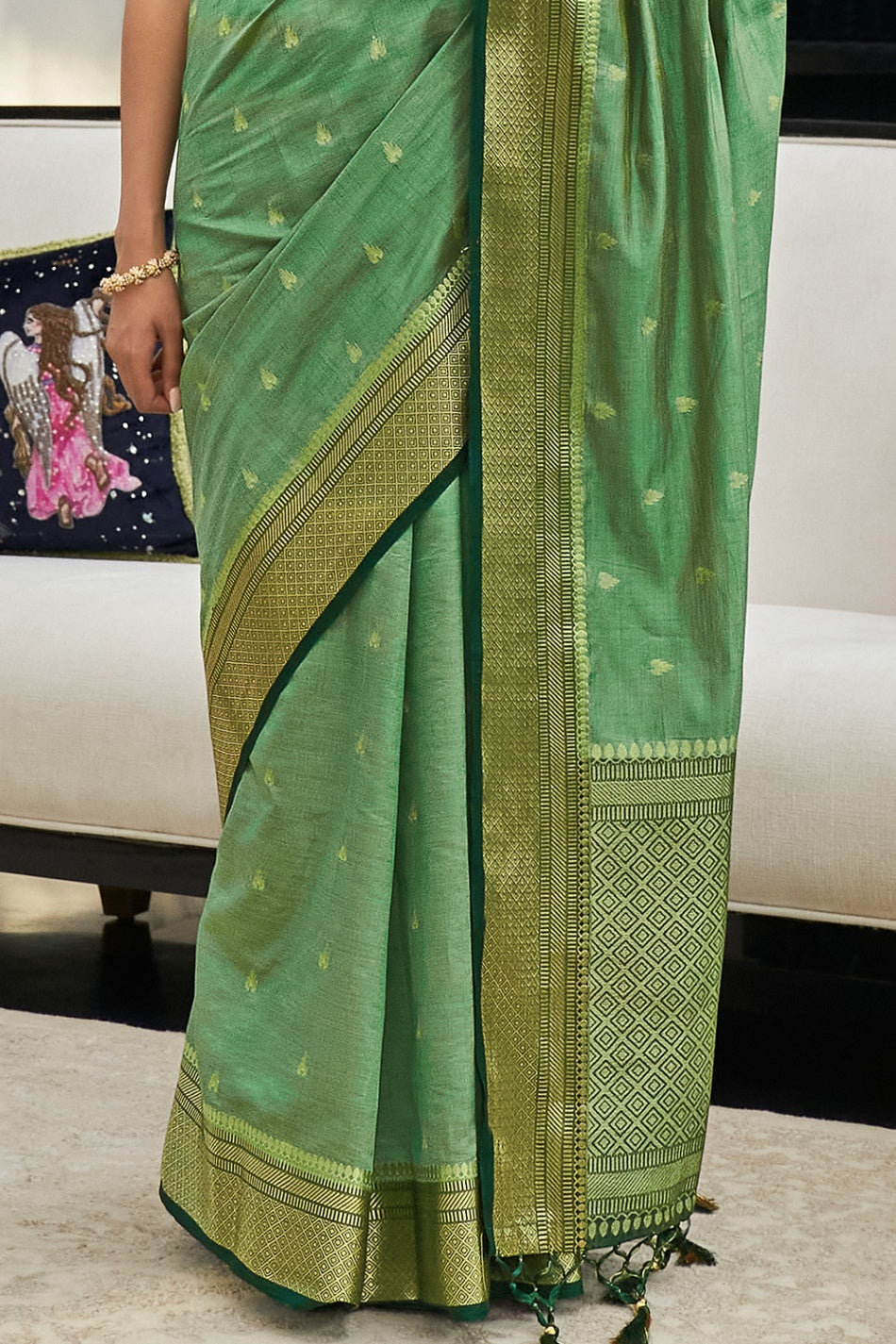 Women's Emerald Green South Silk Saree - Karagiri