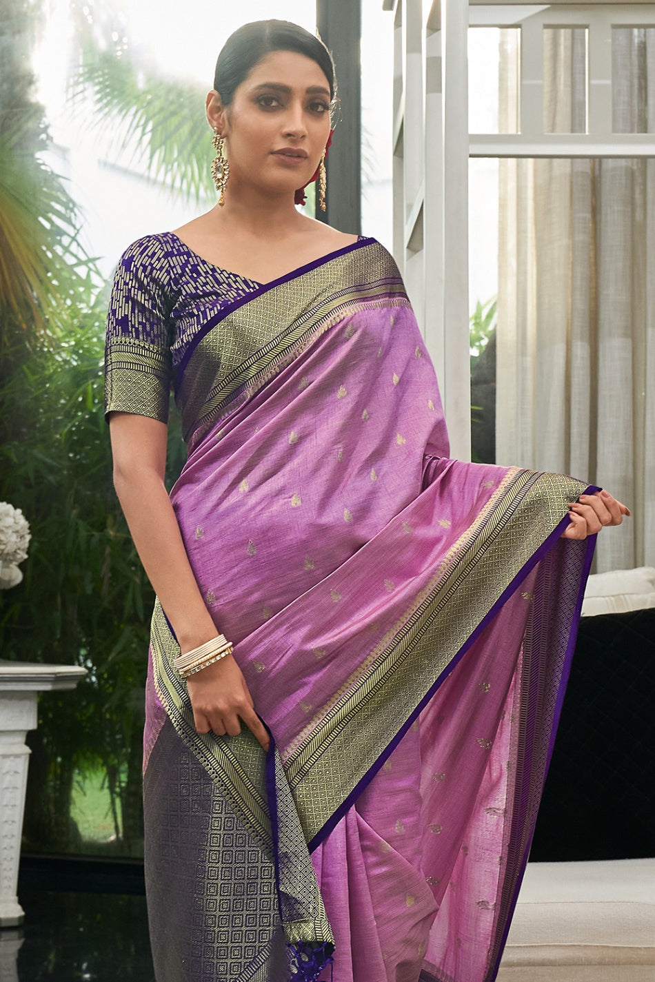 Women's Electric Purple South Silk Saree - Karagiri