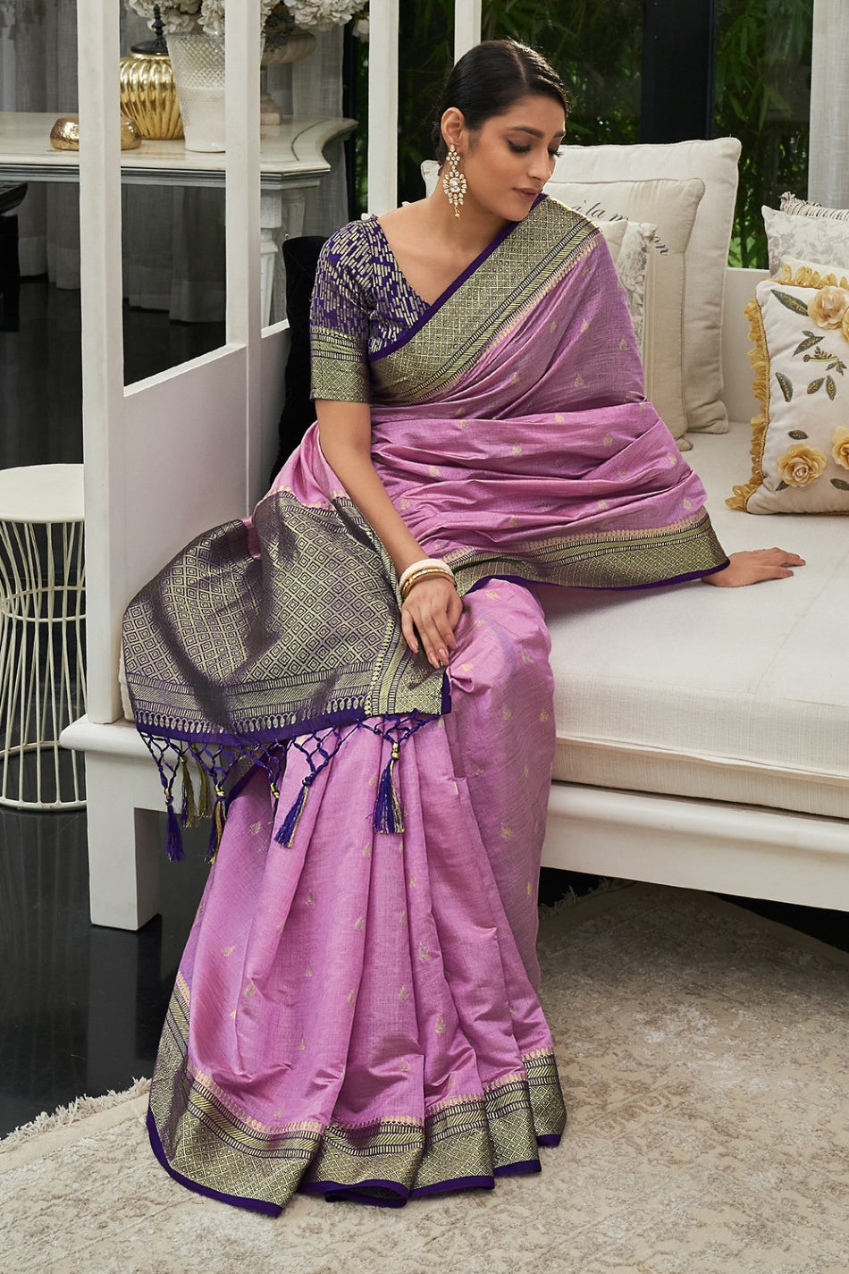 Women's Electric Purple South Silk Saree - Karagiri