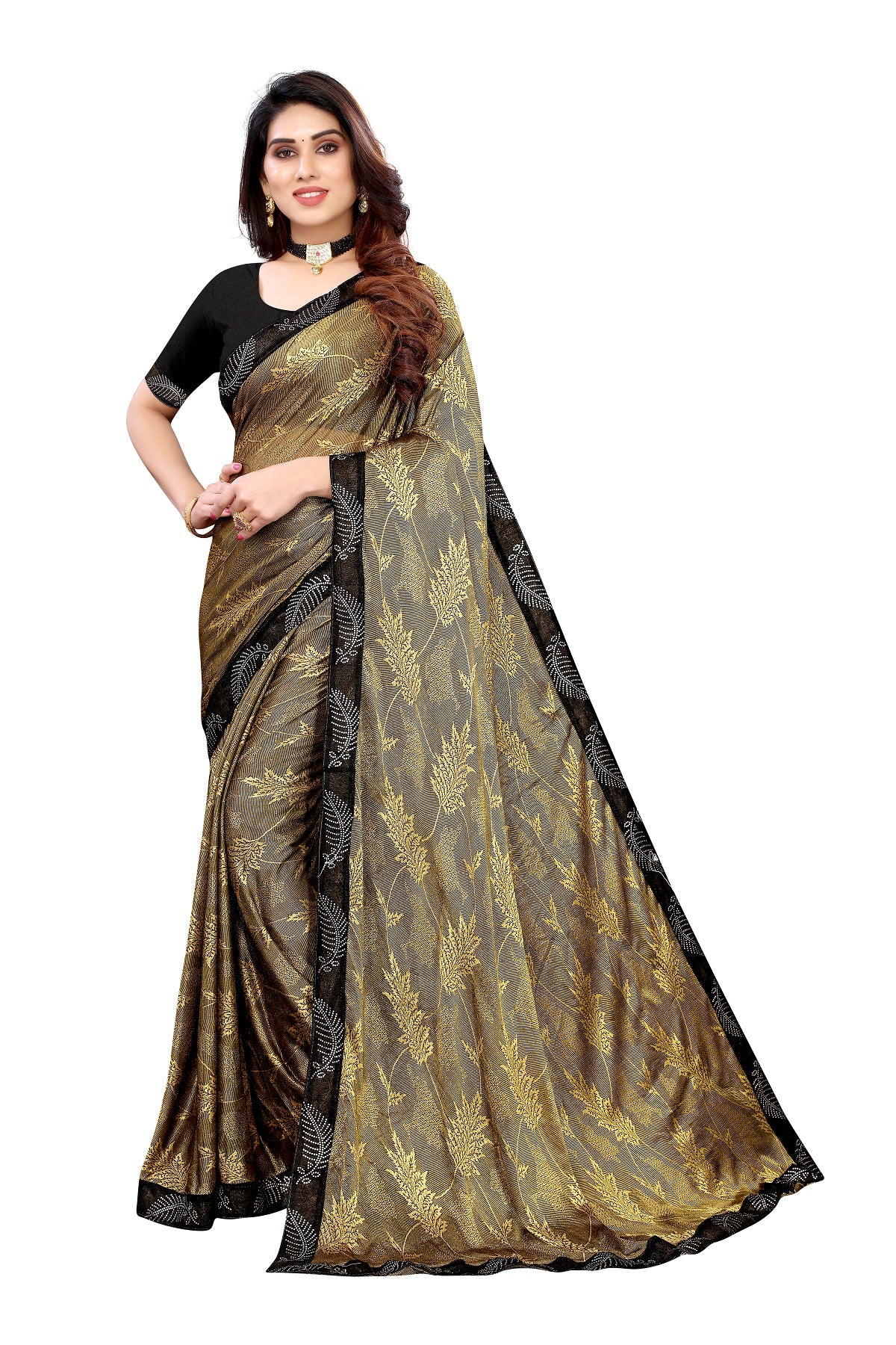 Women's Golden Malai Silk Embroidery Saree - Vamika