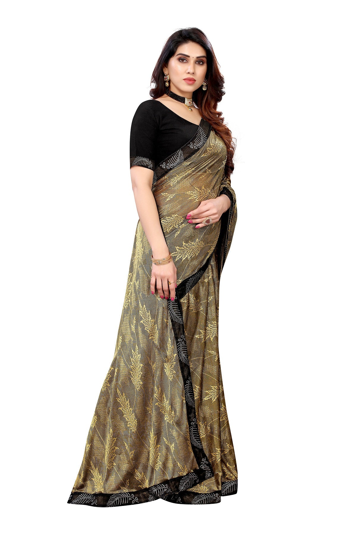 Women's Golden Malai Silk Embroidery Saree - Vamika