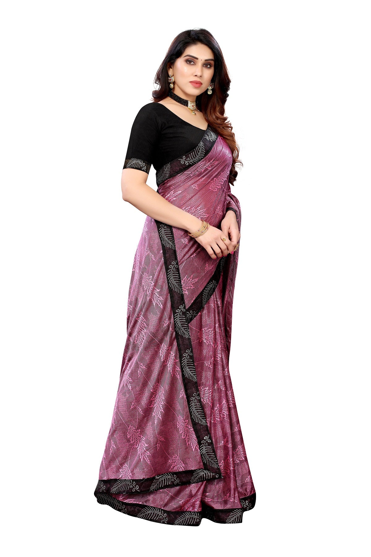 Women's Pink Malai Silk Embroidery Saree - Vamika