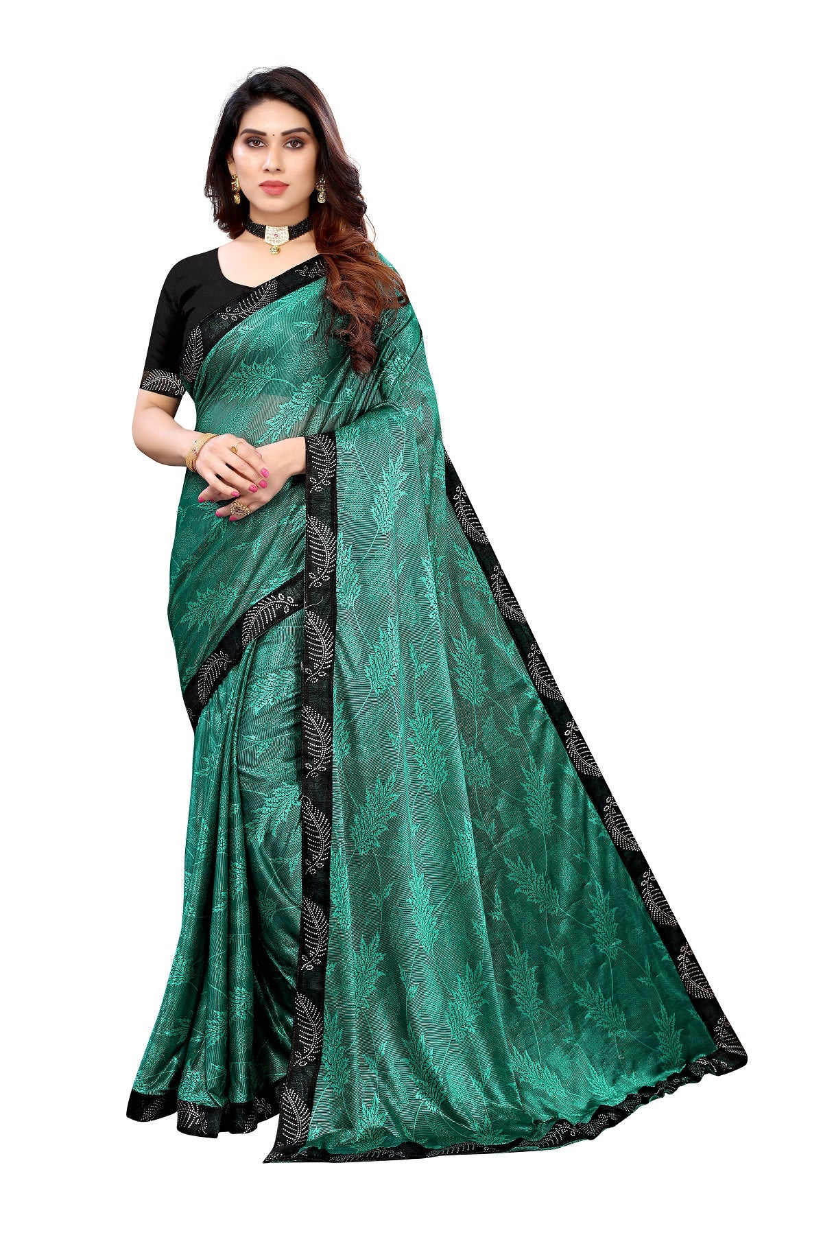 Women's Rama Green Malai Silk Embroidery Saree - Vamika