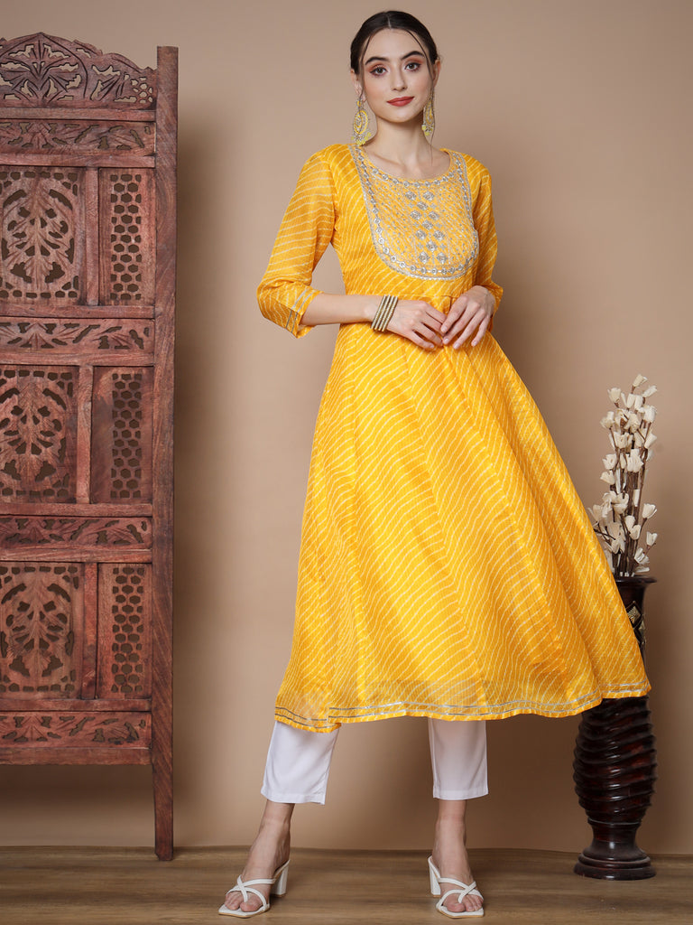 Women's Yellow Anarkali Kurta & With Dupatta